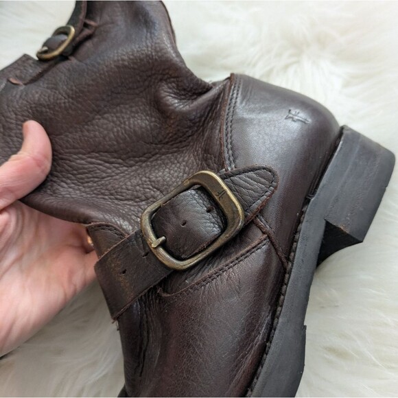 Frye Veronica Short Moto Boots Size 7.5 Dark Brown Leather Ankle Calf Booties - Picture 5 of 13